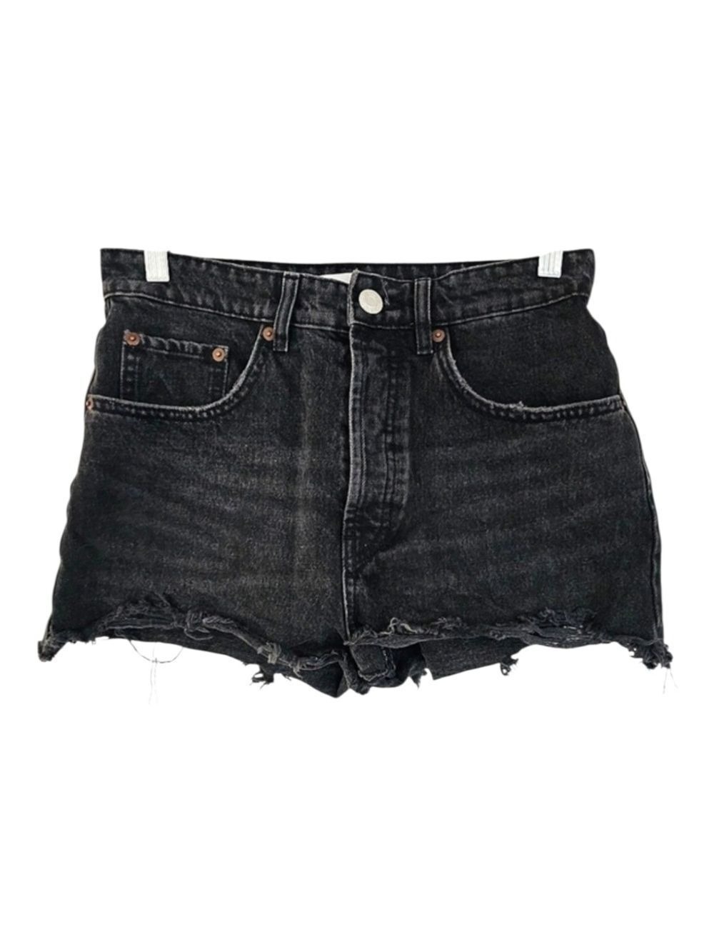 Zara Mid Rise Black Cut Off Size 6 Denim Shorts